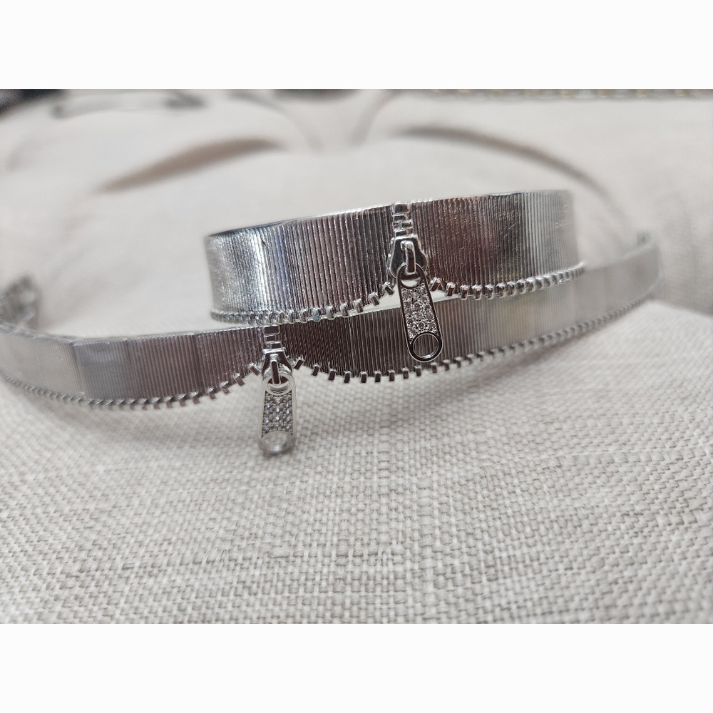 Melinda Maria Silver Zipper Choker Necklace And Cuff Bracelet Set